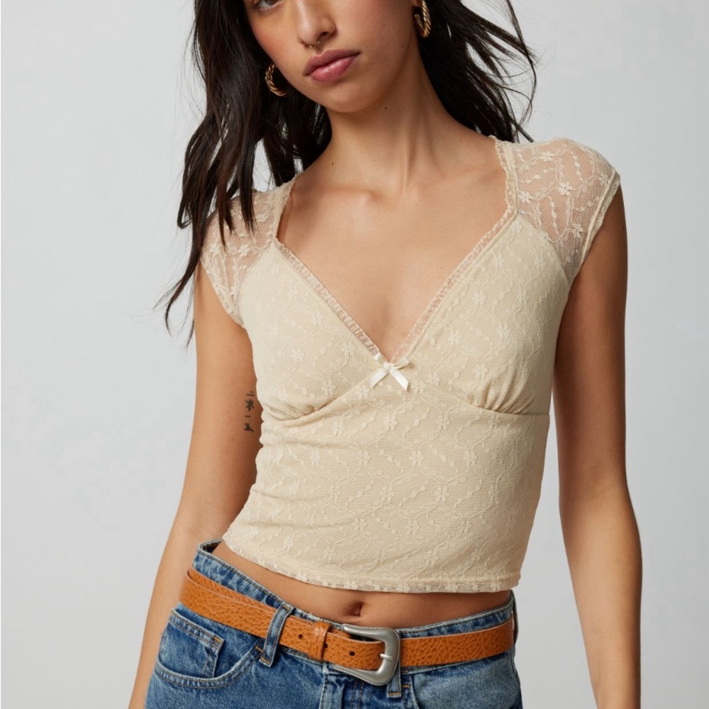 Urban Outfitters Mesh Floral Cream Top XL